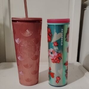 Starbucks Pink and Blue Floral Tumblers